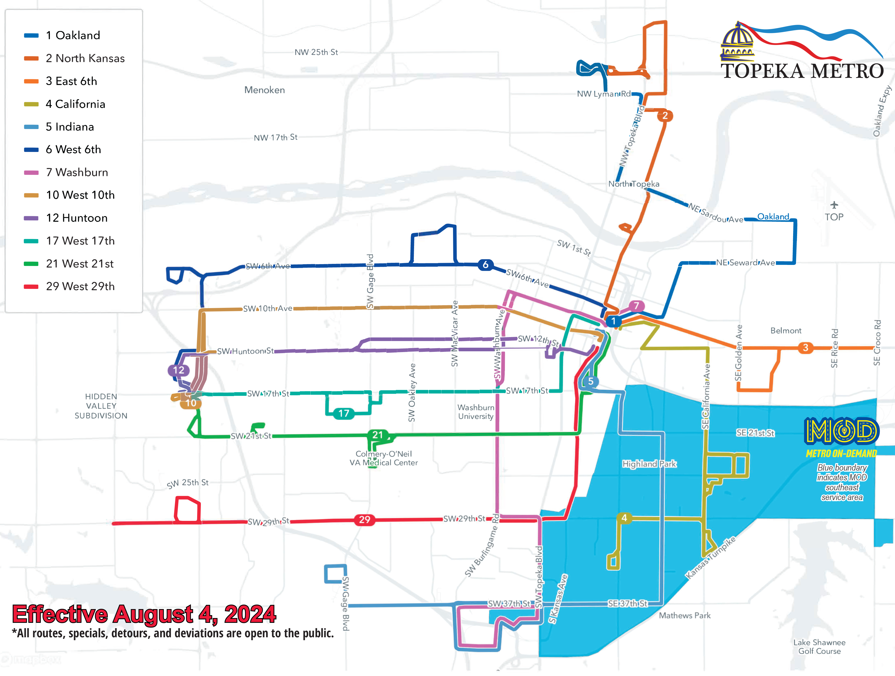 August 2024 Topeka Metro System Map