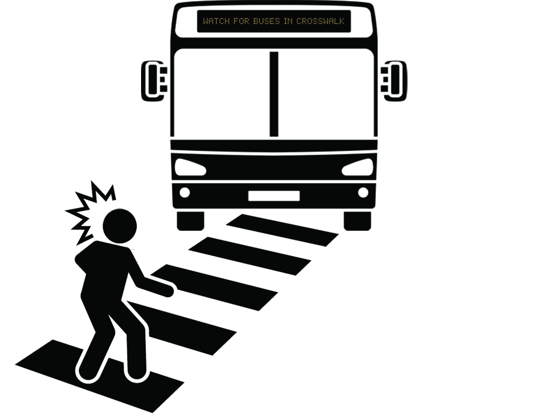 Buses driving through QSS crosswalk